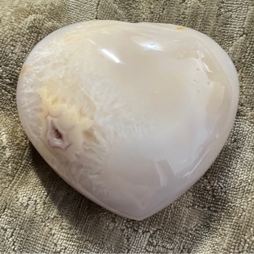 Flower Agate Carved Stone Puffy Heart 2 lbs Approximately 4.5 In x 5" In x 3" In